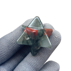 Sunshcat African Bloodstone Merkaba hexagonal star crystal for focused meditation.