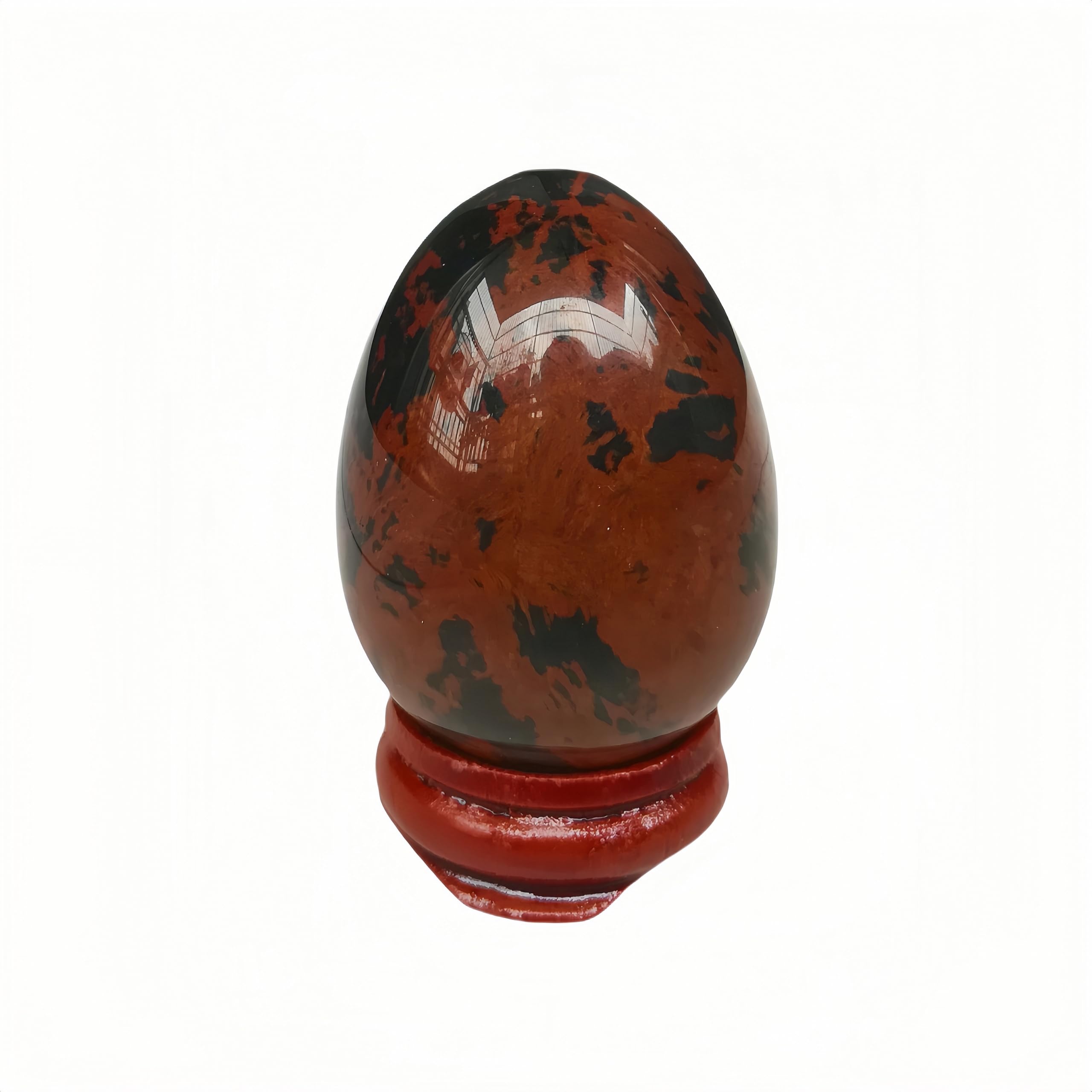 Sunshcat crystal egg on wooden bracket promotes balanced energy and calm focus.