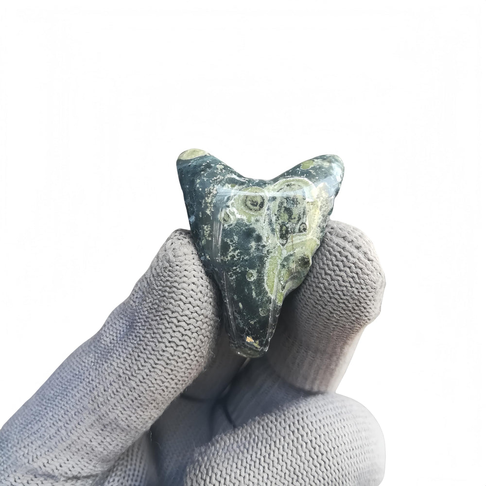 Sunshcat hand-carved natural stone wolf head with polished surface.