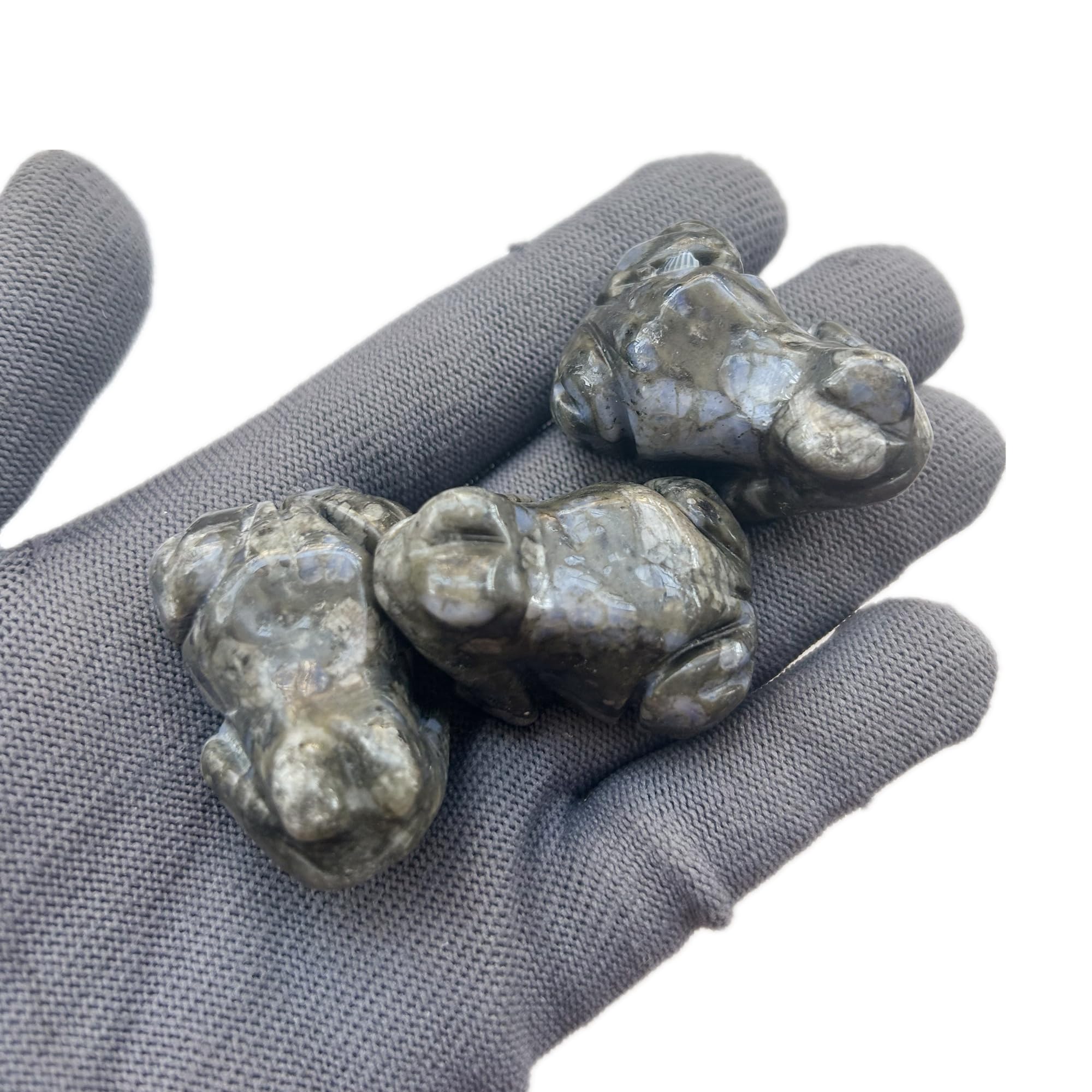 Sunshcat hand-carved rhyolite frog crystal, a unique desk accent fostering focus and serenity.