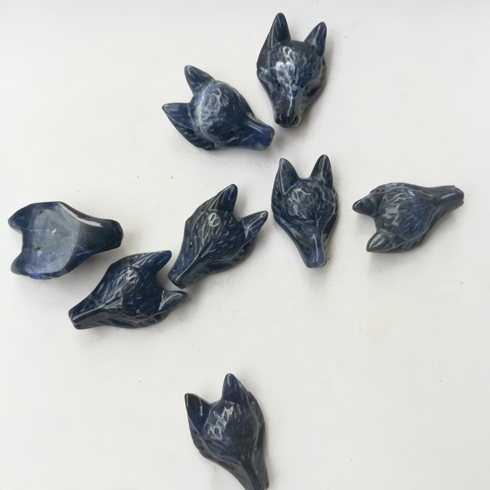 Sunshcat hand carved wolf head, solid stone sculpture for mindful decor.