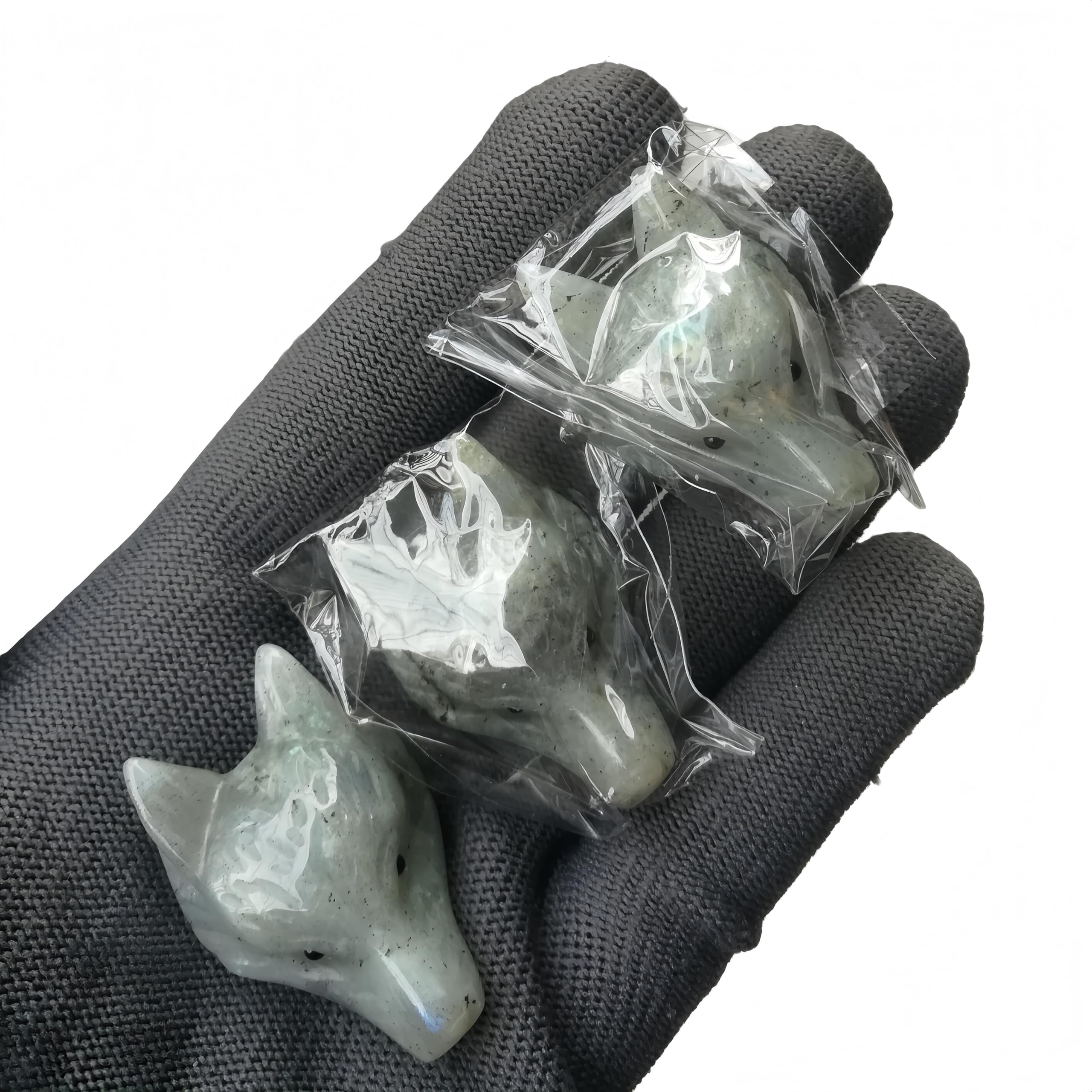 Sunshcat Moonstone Wolf Head Figurine color and grain vary, ensuring a unique piece.