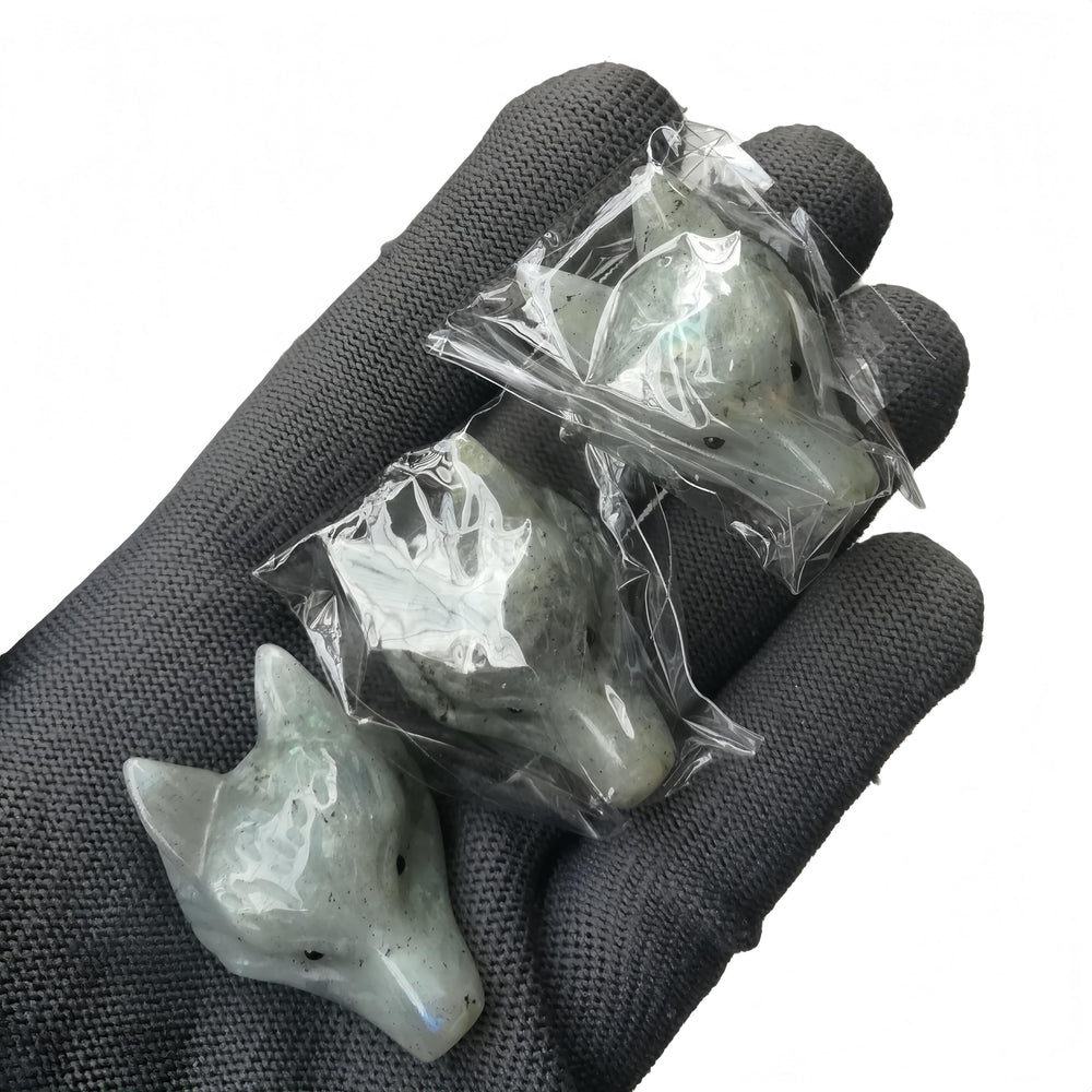 Sunshcat Moonstone Wolf Head Figurine color and grain vary, ensuring a unique piece.