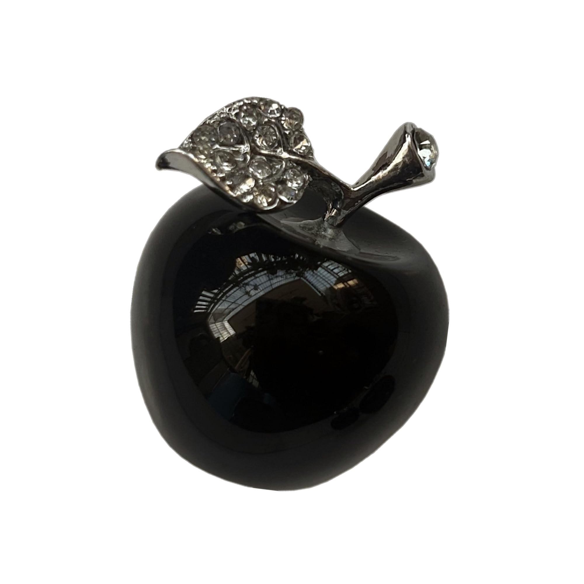 Sunshcat obsidian apple crystal statue on desk enhances focus and decor