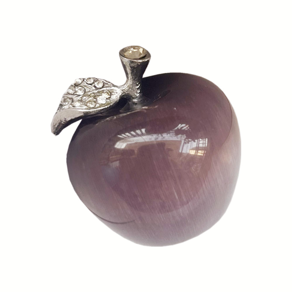 Sunshcat Purple Cats Eye Apple Crystal Statue on desk promoting serene energy.