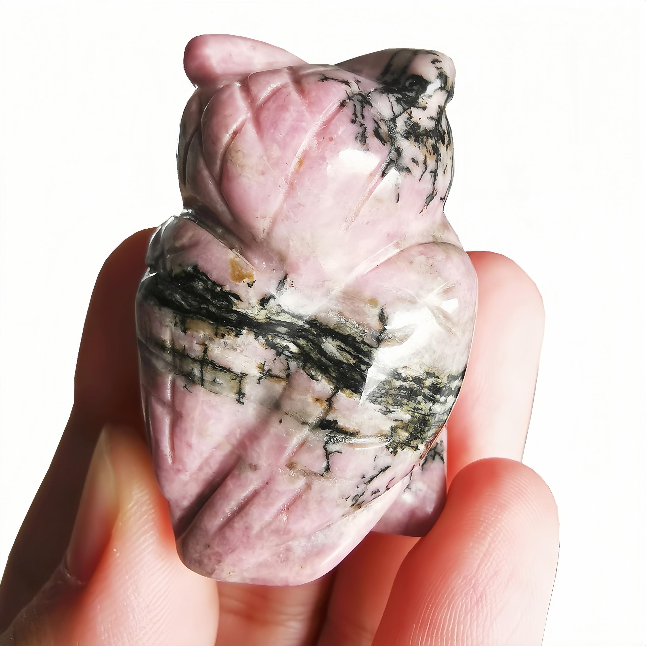 Sunshcat rhodonite owl figurine side view for room decor.