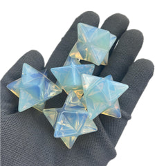 Sunshcat opalite Merkaba close-up showing iridescent surface for mindful focus.