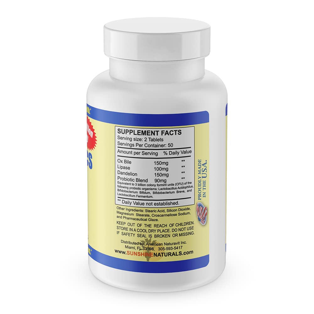 Sunshine Naturals ingredient blend on packaging emphasizing digestion support.
