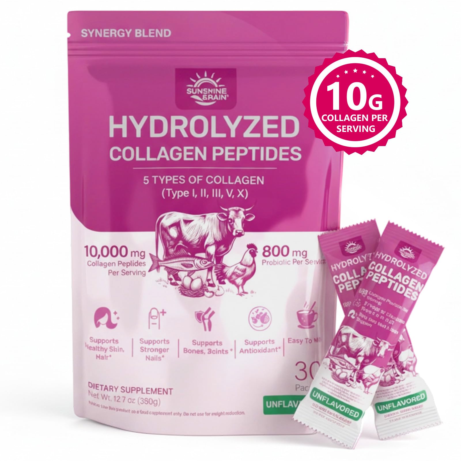 Sunshine & Rain daily collagen supports skin, hair, nails in routine.