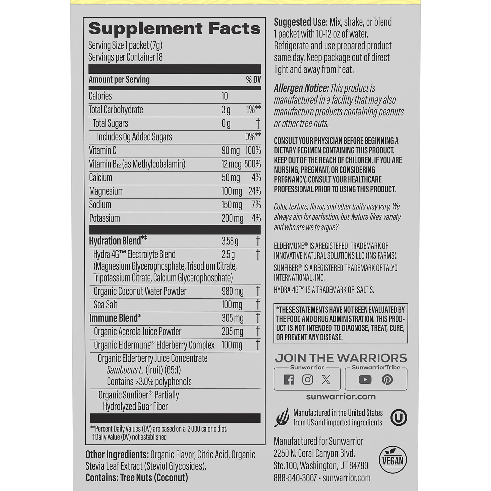 Sunwarrior hydration sticks with B12 and elderberry for energy support