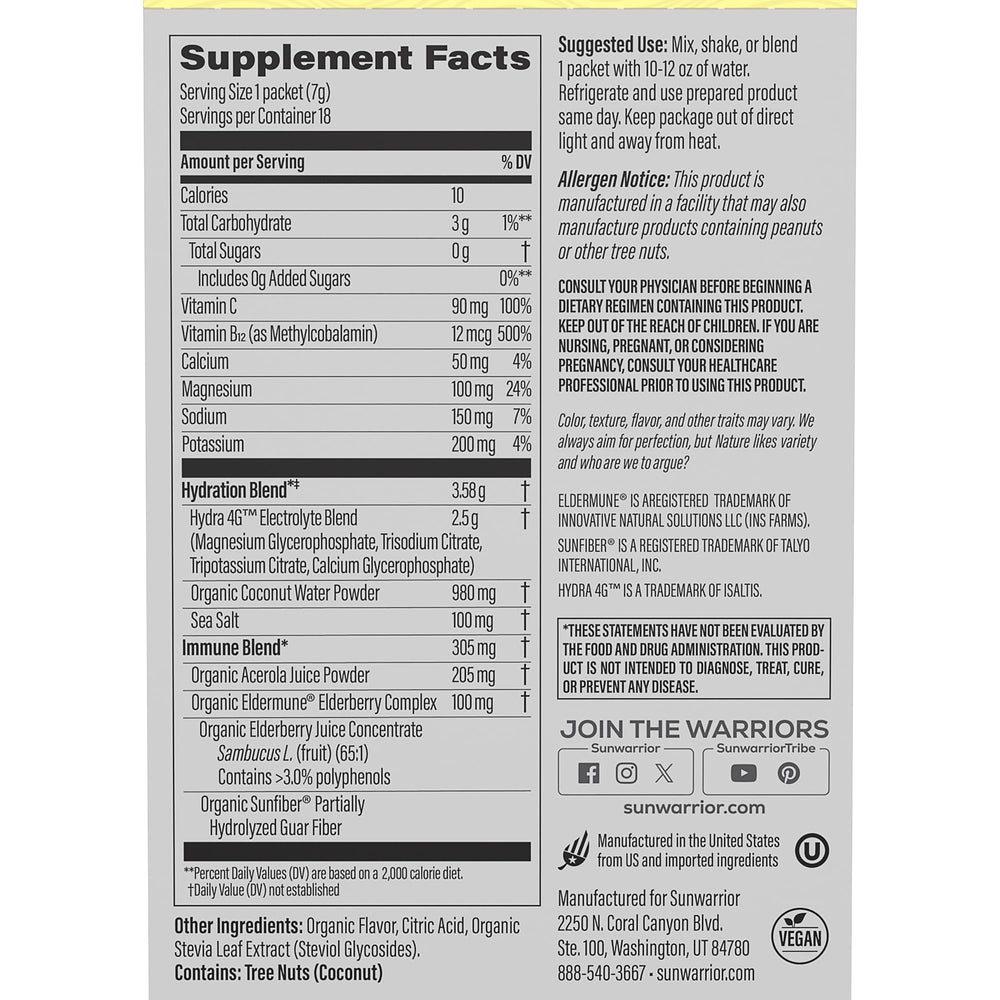 Sunwarrior hydration sticks with B12 and elderberry for energy support