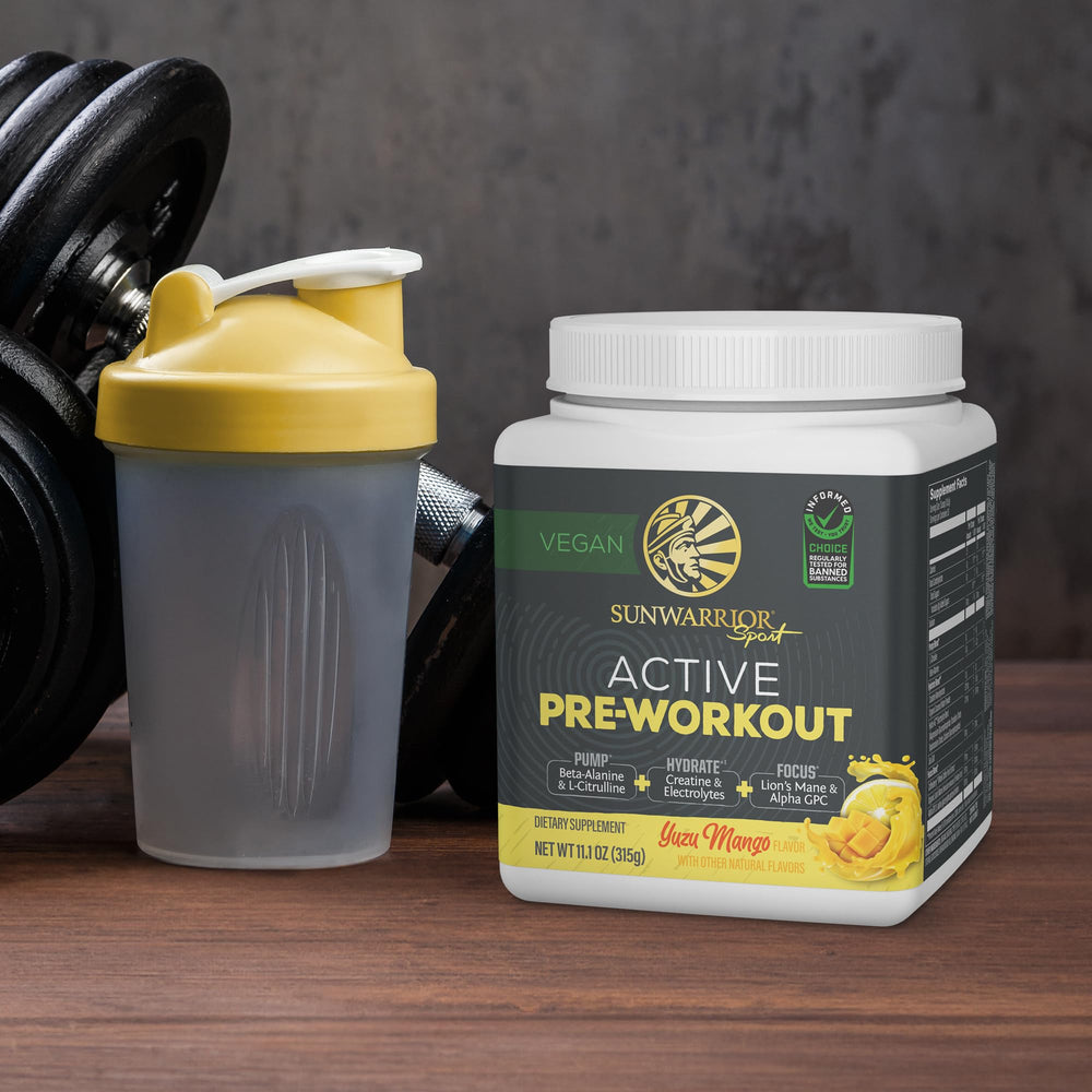 Sunwarrior Active Pre-Workout Lion's Mane image highlights focus benefits
