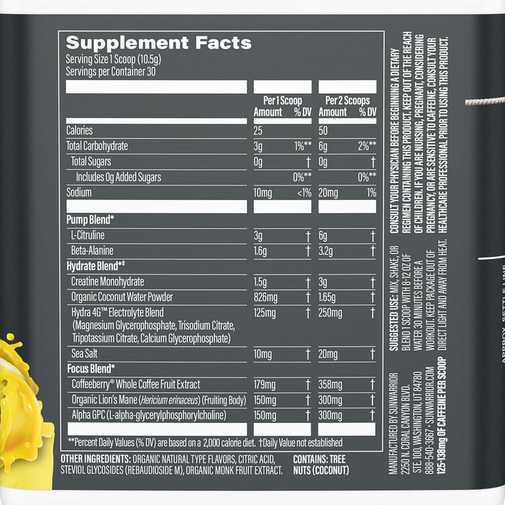 Sunwarrior Active Pre-Workout scoop closeup highlighting easy powder measurement