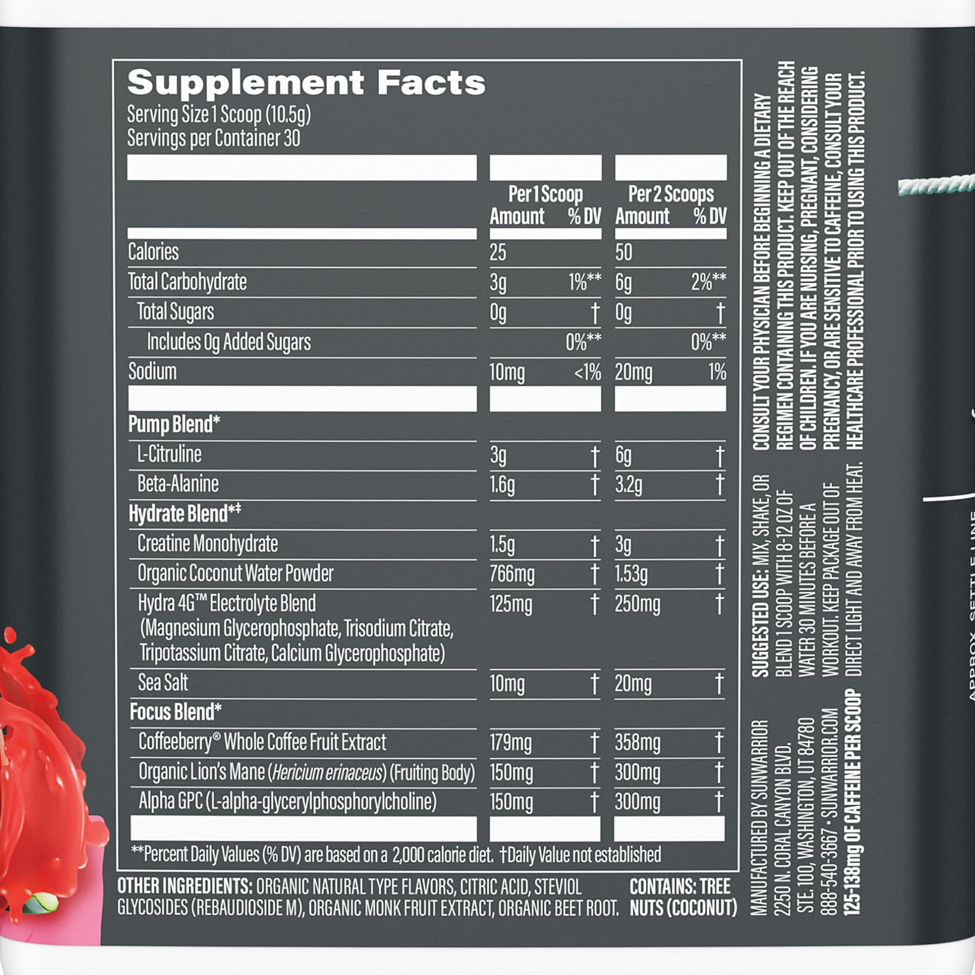 Sunwarrior Active Pre Workout scoop beside a glass, signaling quick energy.
