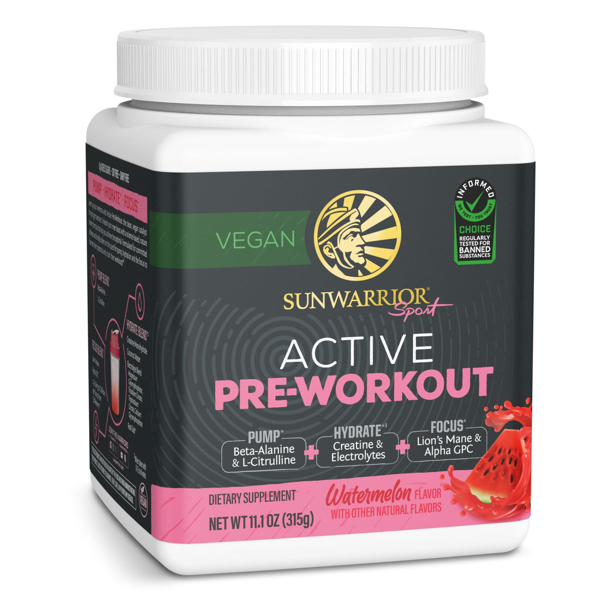Sunwarrior Active Pre Workout watermelon can primed for an energy boost before training.