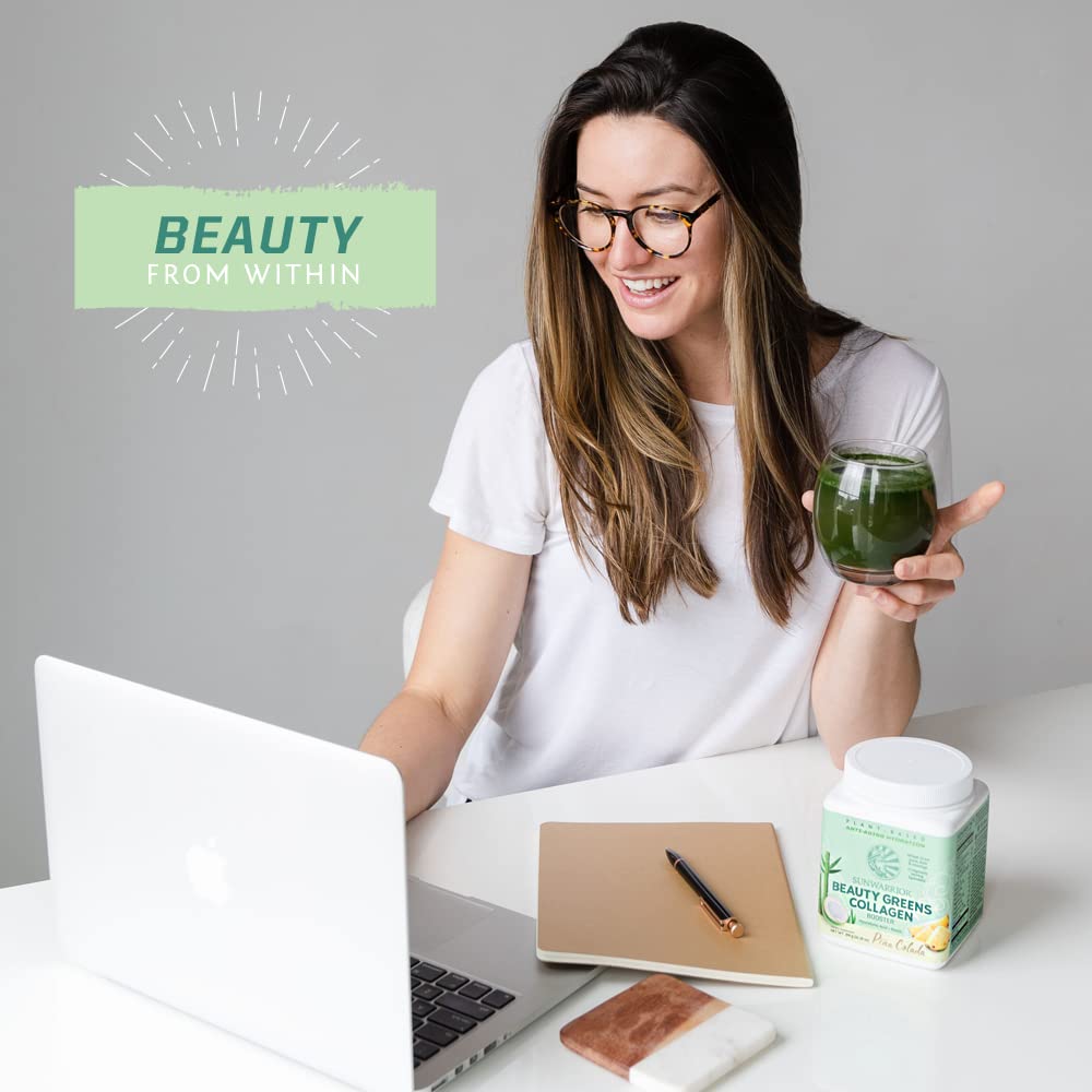 Sunwarrior Beauty Greens unflavored powder for easy blending into beverages.