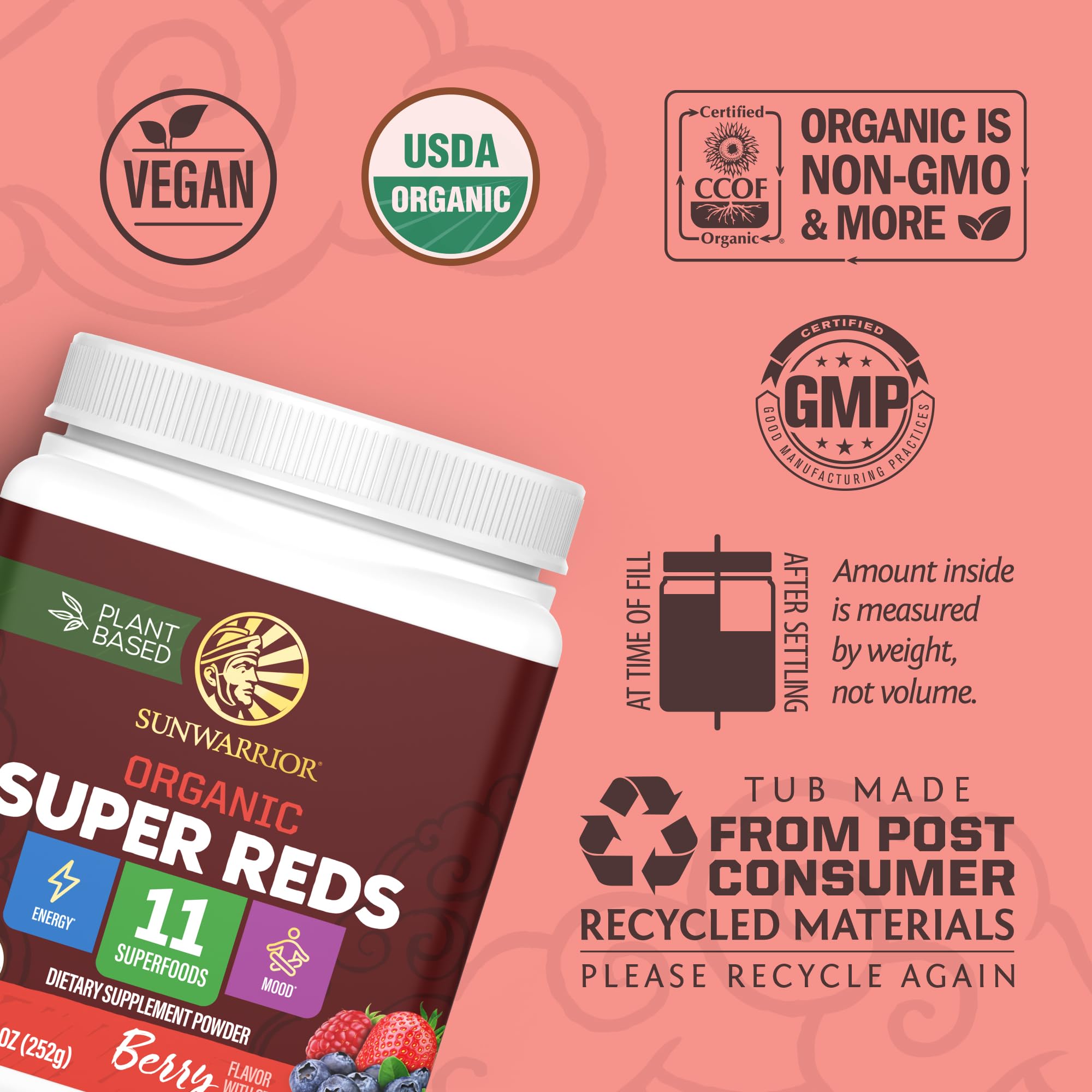 Sunwarrior beet root and berry blend ingredients for circulation and vitality