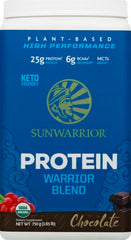 Sunwarrior chocolate organic protein powder bottle ready for shakes