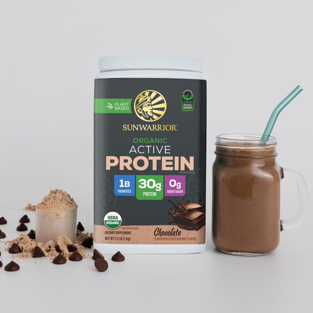 Sunwarrior chocolate shake ready after workout with clean ingredients