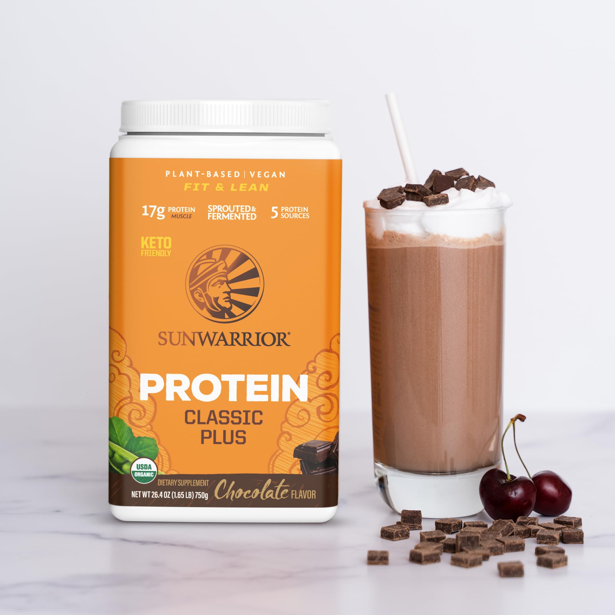 Sunwarrior Classic Plus smoothie bowl with chocolate topping, ideal for a nourishing breakfast.