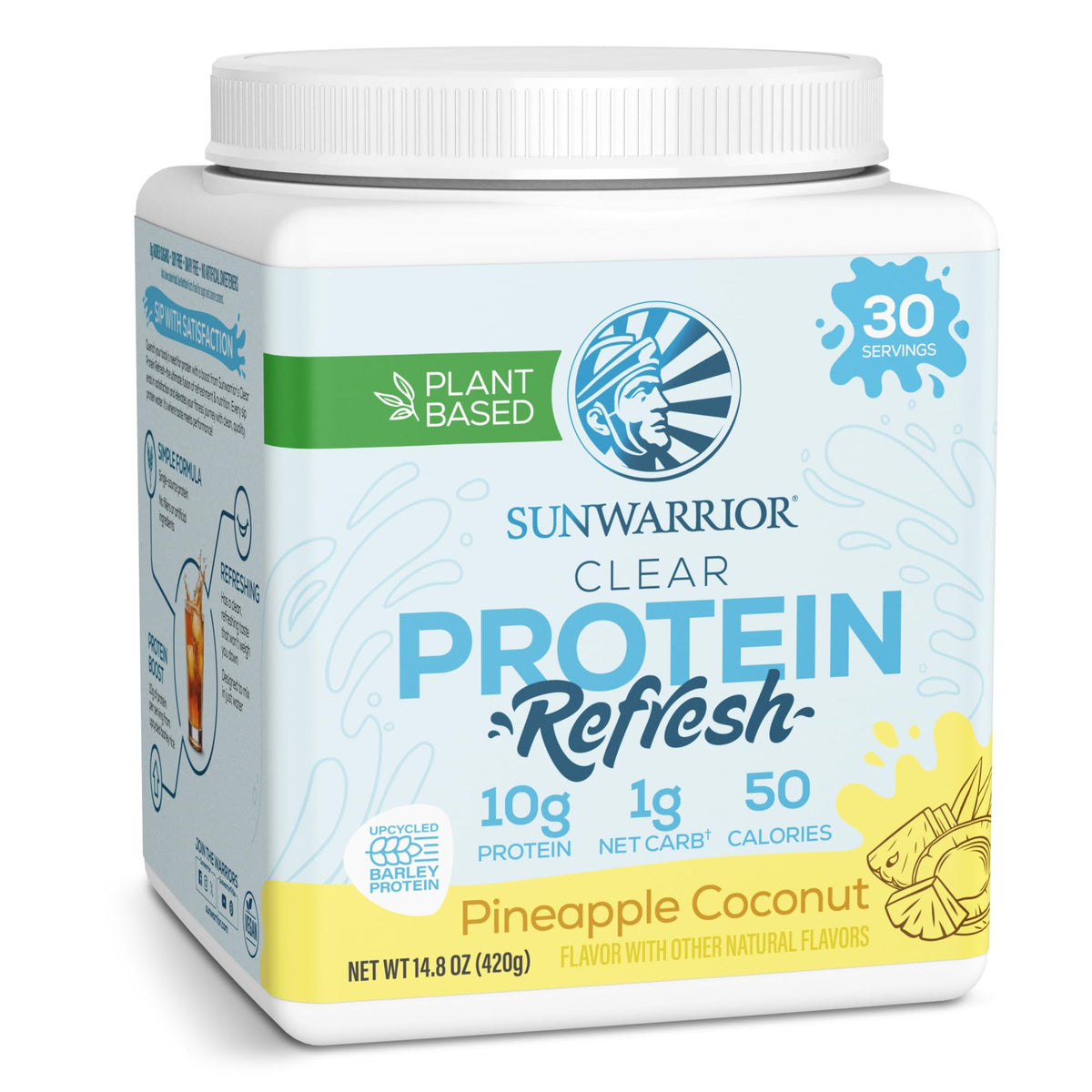 Sunwarrior Clear Protein Refresh bottle pour showcases easy hydration after workouts