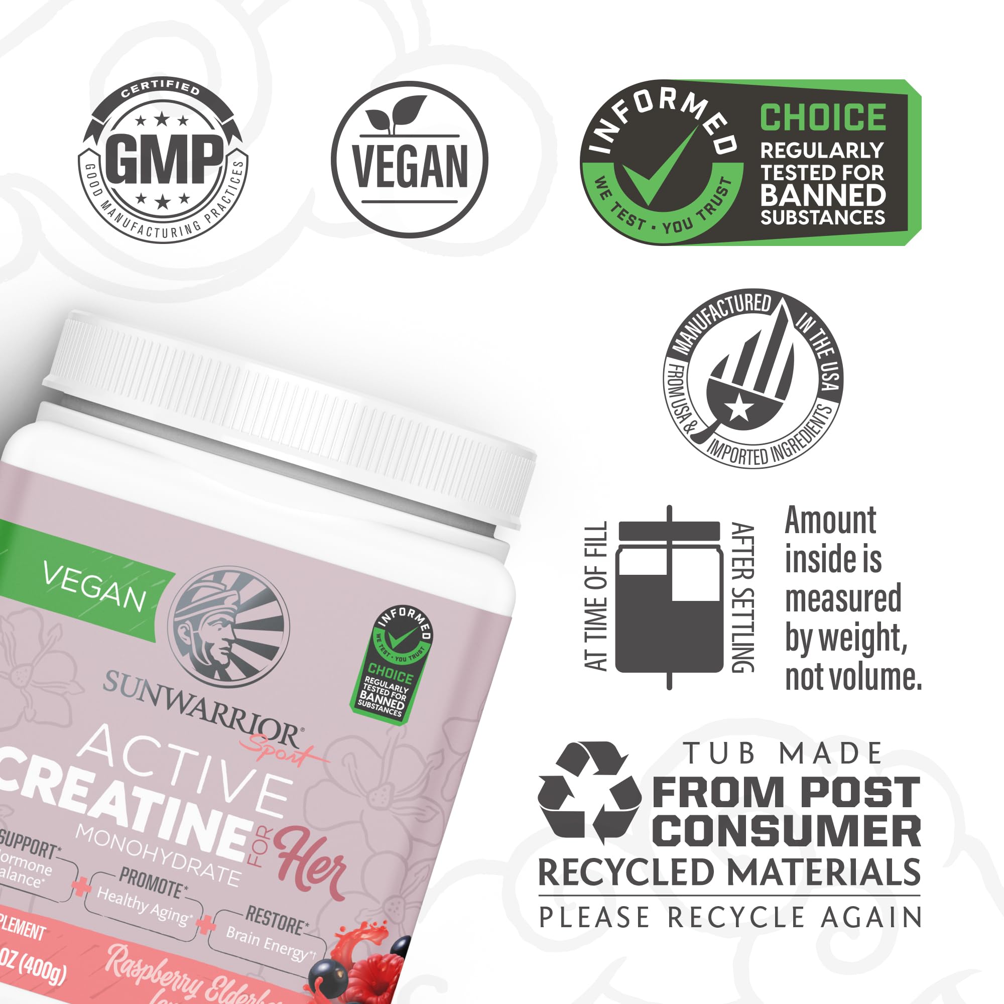 Sunwarrior Creatine for Women dissolving powder in water for quick hydration and focus