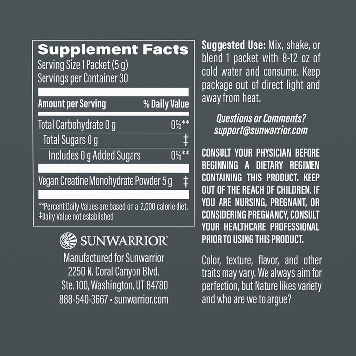 Sunwarrior Creatine micronized powder with scoop for easy mixing.