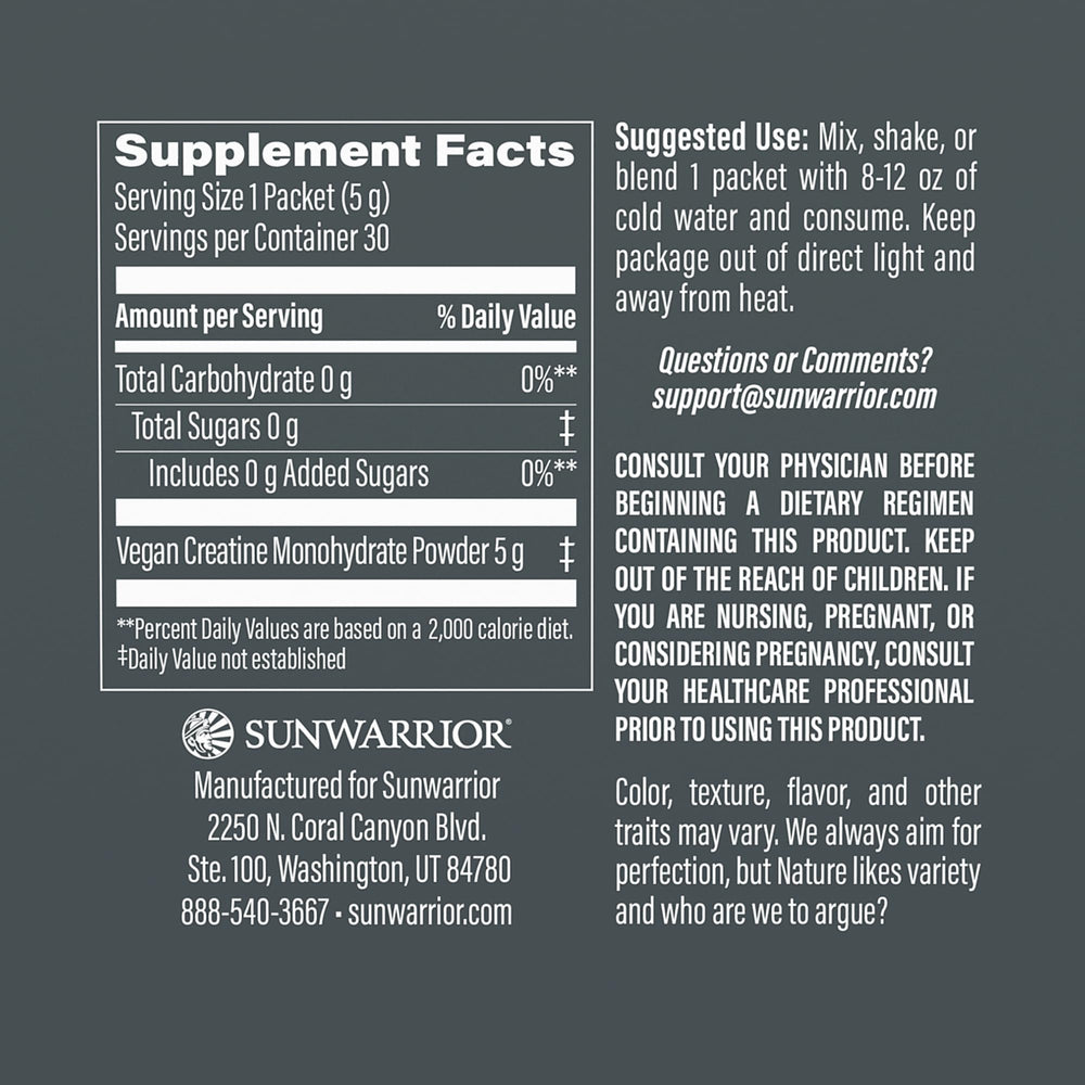 Sunwarrior Creatine micronized powder with scoop for easy mixing.