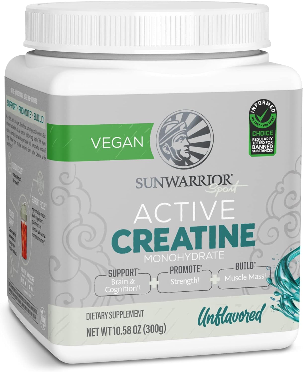 Sunwarrior Creatine Monohydrate powder front packaging, vegan and keto friendly for enhanced training energy.
