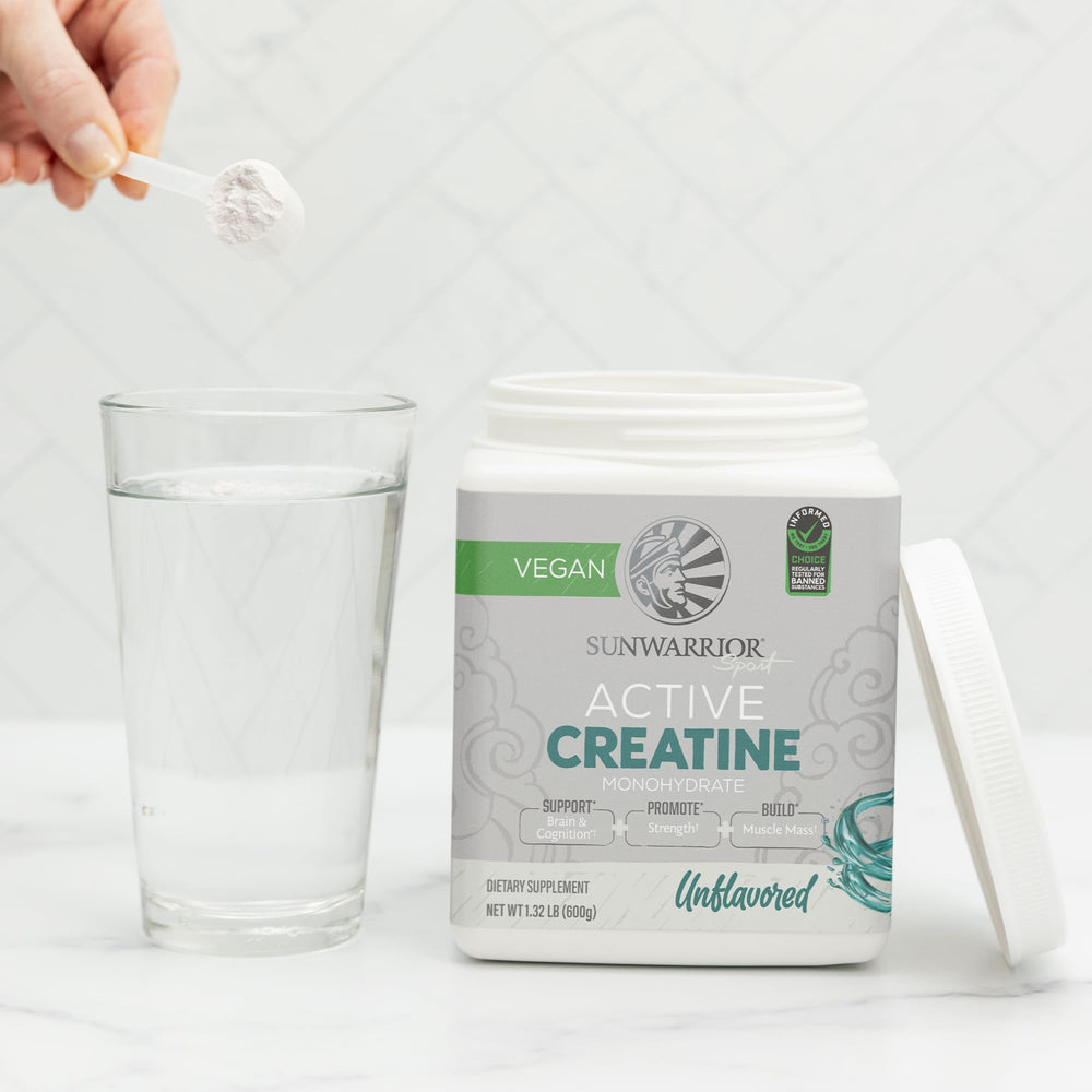 Sunwarrior Creatine Monohydrate kitchen scene suggesting post-workout ritual