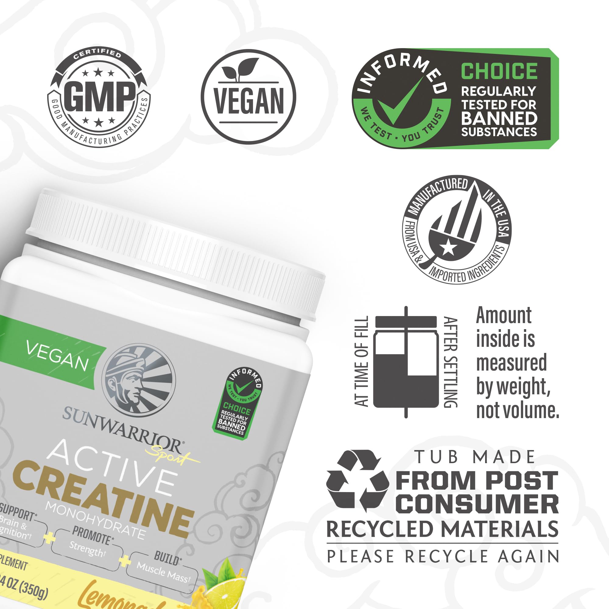 Sunwarrior Creatine Monohydrate powder dissolving in glass—fast, smooth texture