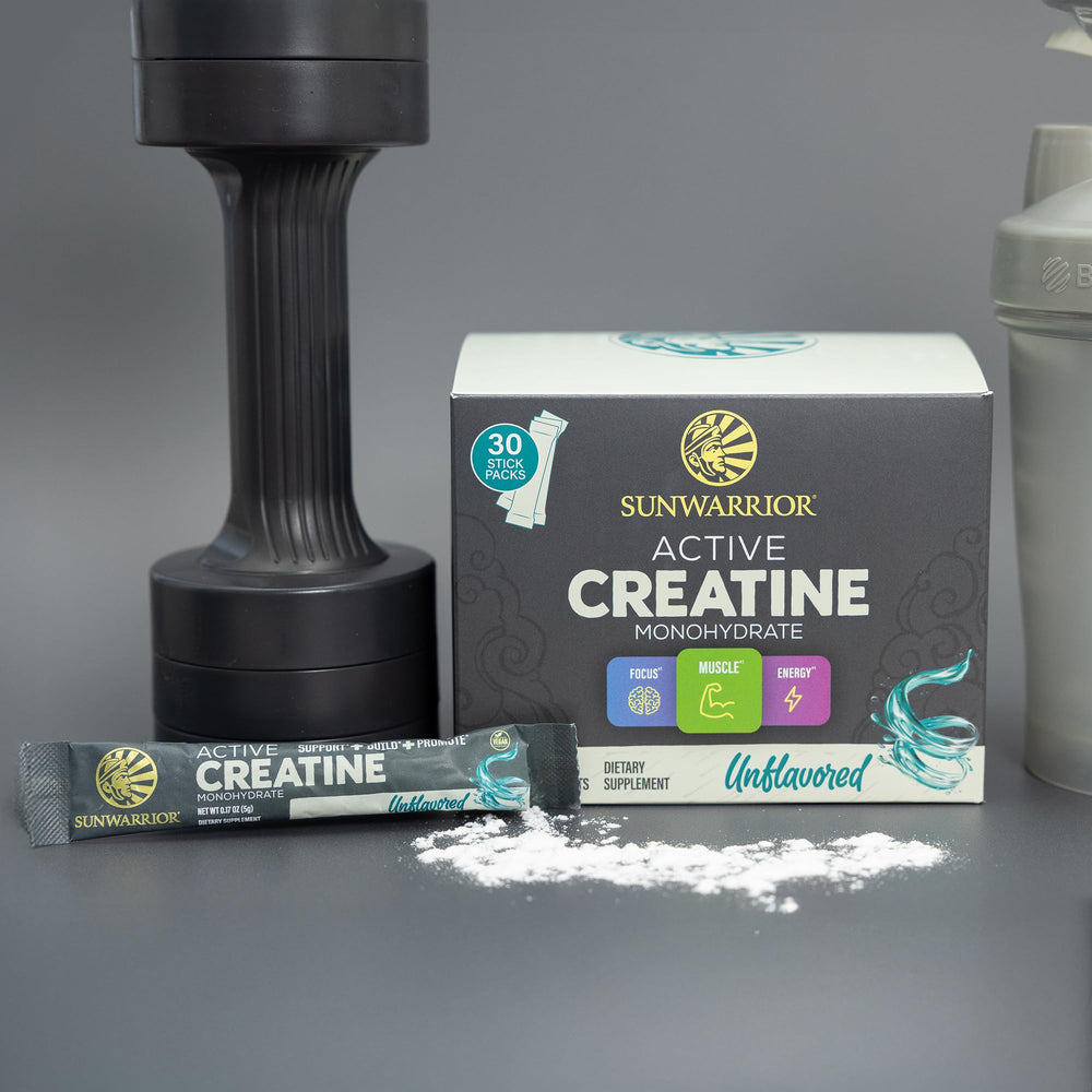 Vegan, keto-friendly Sunwarrior Creatine Monohydrate label.