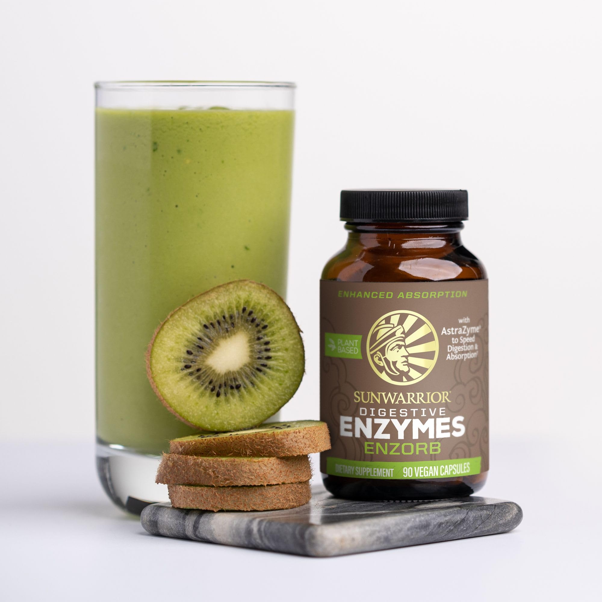 Sunwarrior Enzorb lifestyle shot pairs with daily routine to support nutrient uptake.