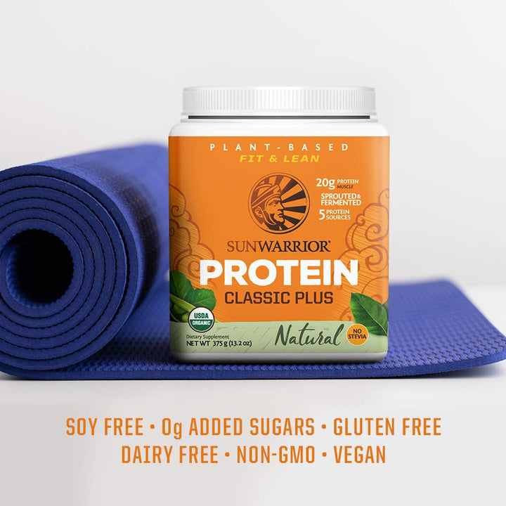 Sunwarrior gluten dairy soy-free powder suitable for sensitive diets.