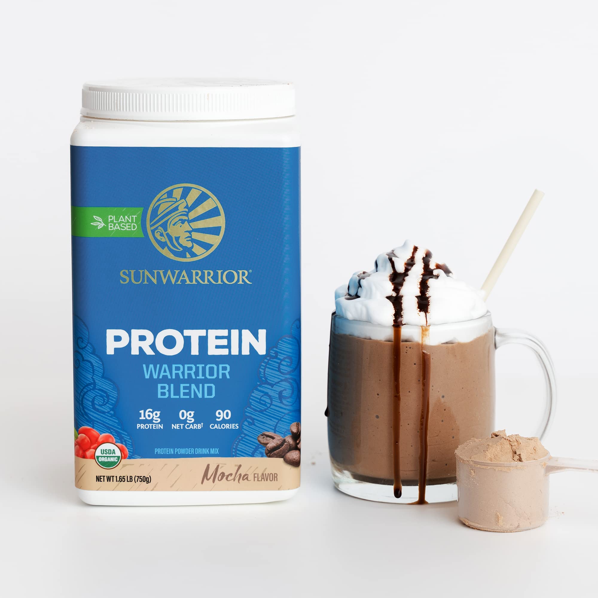 Sunwarrior Ground-Coconut-Legumes image shows diverse protein sources.
