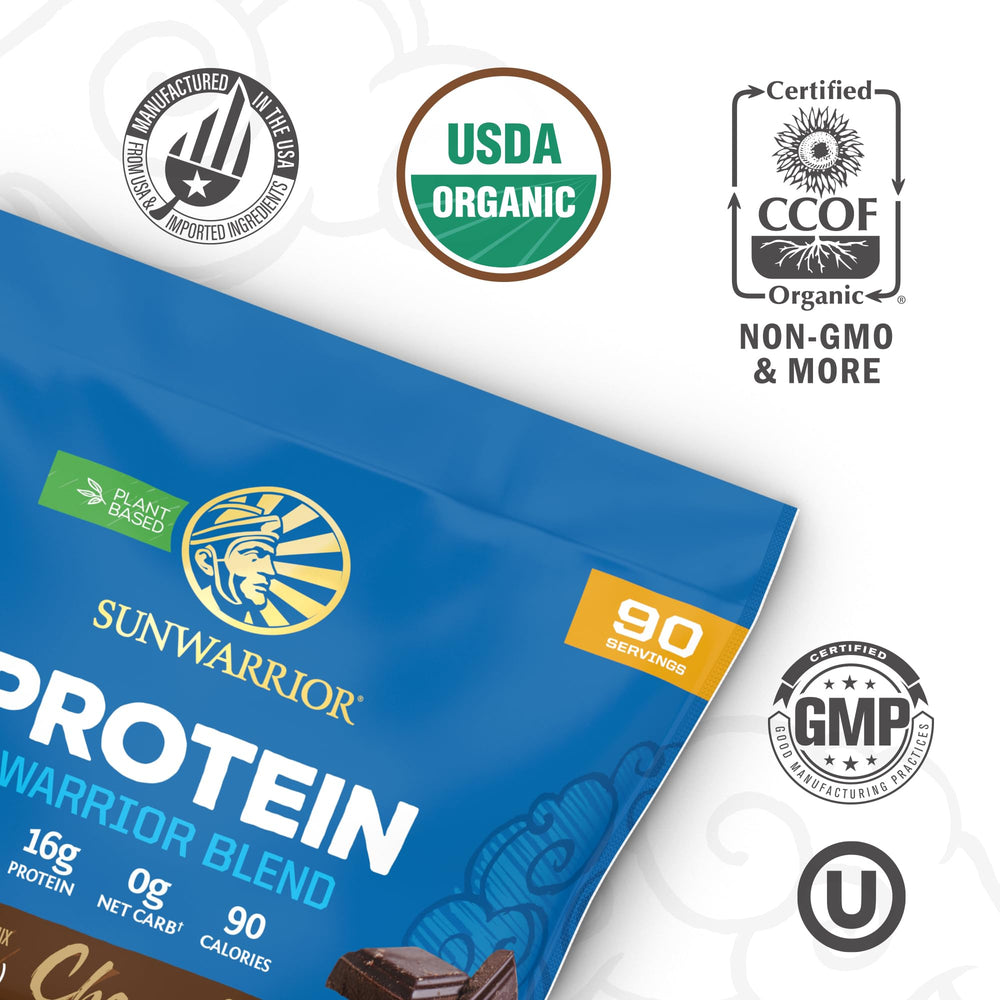 Sunwarrior hemp and pea protein ingredients highlight clean vegan protein blend.