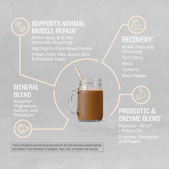 Sunwarrior ingredient overlay shows rice, pea and pumpkin protein sources.