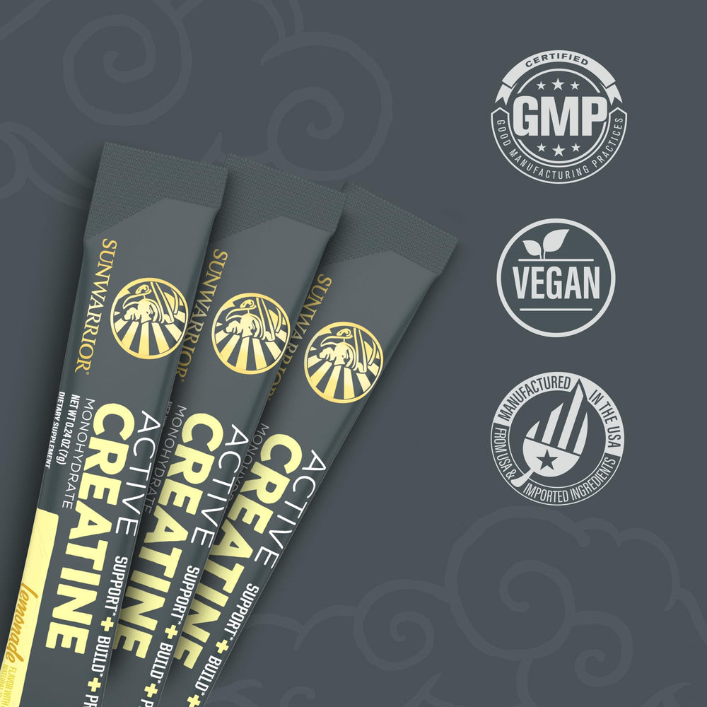 Sunwarrior Lemonade Active Creatine Stick dissolving in water for quick hydration and energy