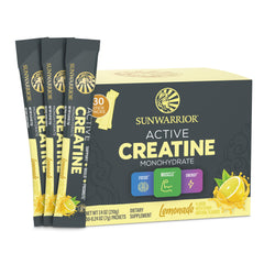 Sunwarrior Lemonade Active Creatine Stick Pack front view for convenient pre/post-workout fueling