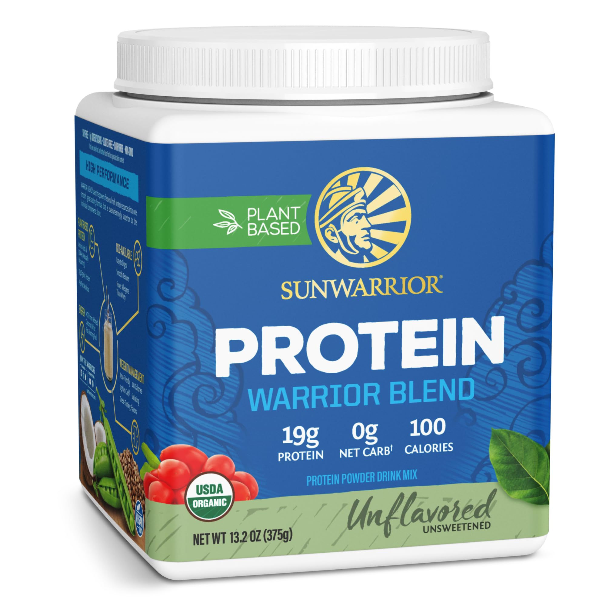 Sunwarrior Organic Plant Based Protein Powder bottle for clean post-workout shakes.