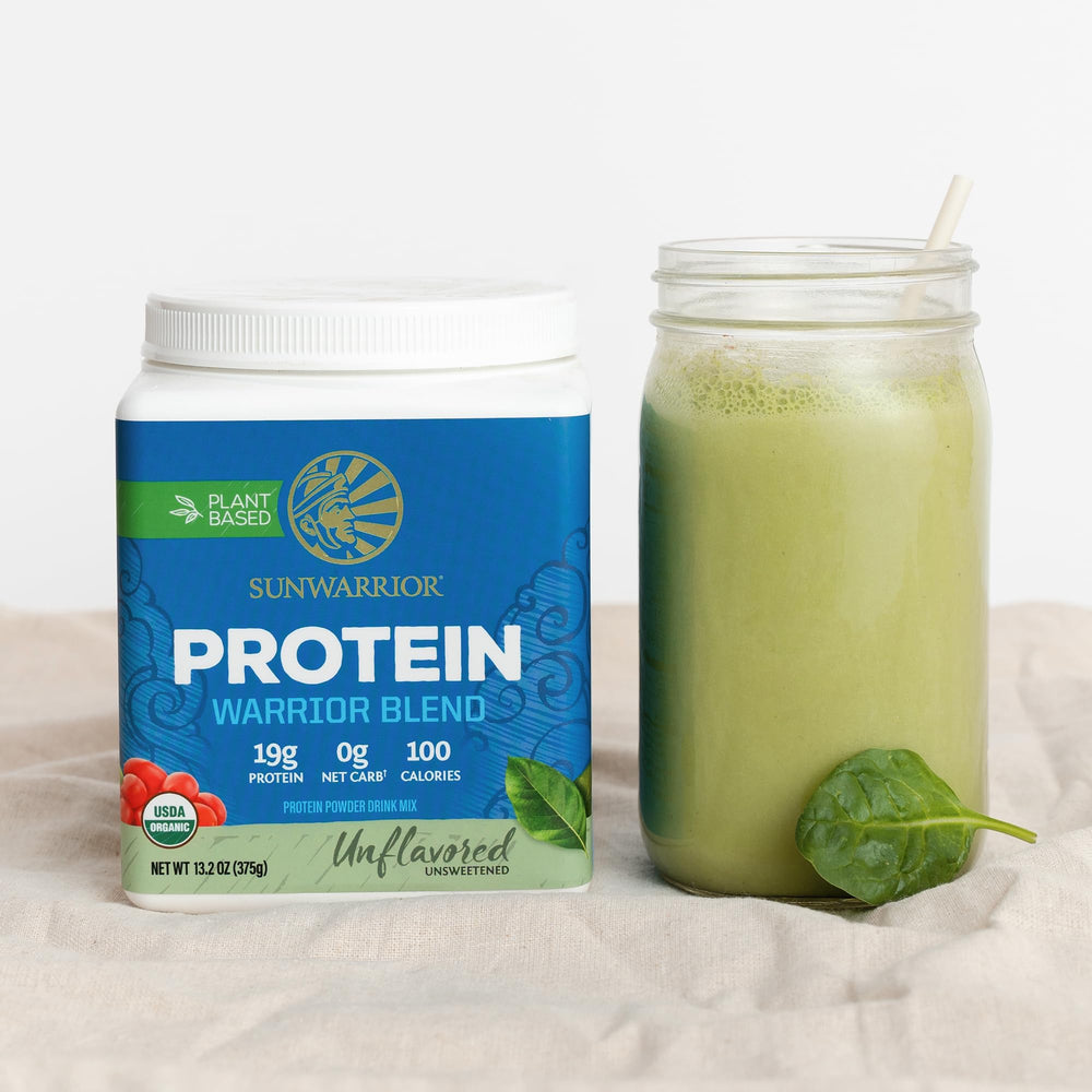 Sunwarrior Organic Plant Based Protein Powder nutrition panel highlights amino acids.