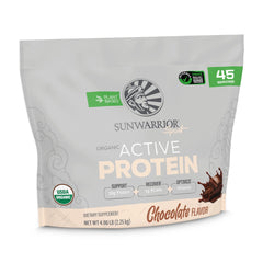Sunwarrior Organic Plant Based Protein Powder tub front for vegan daily fueling.