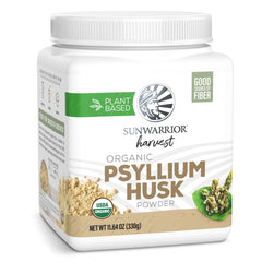 Sunwarrior Organic Psyllium Husk Powder container for daily fiber support and gentle digestion.
