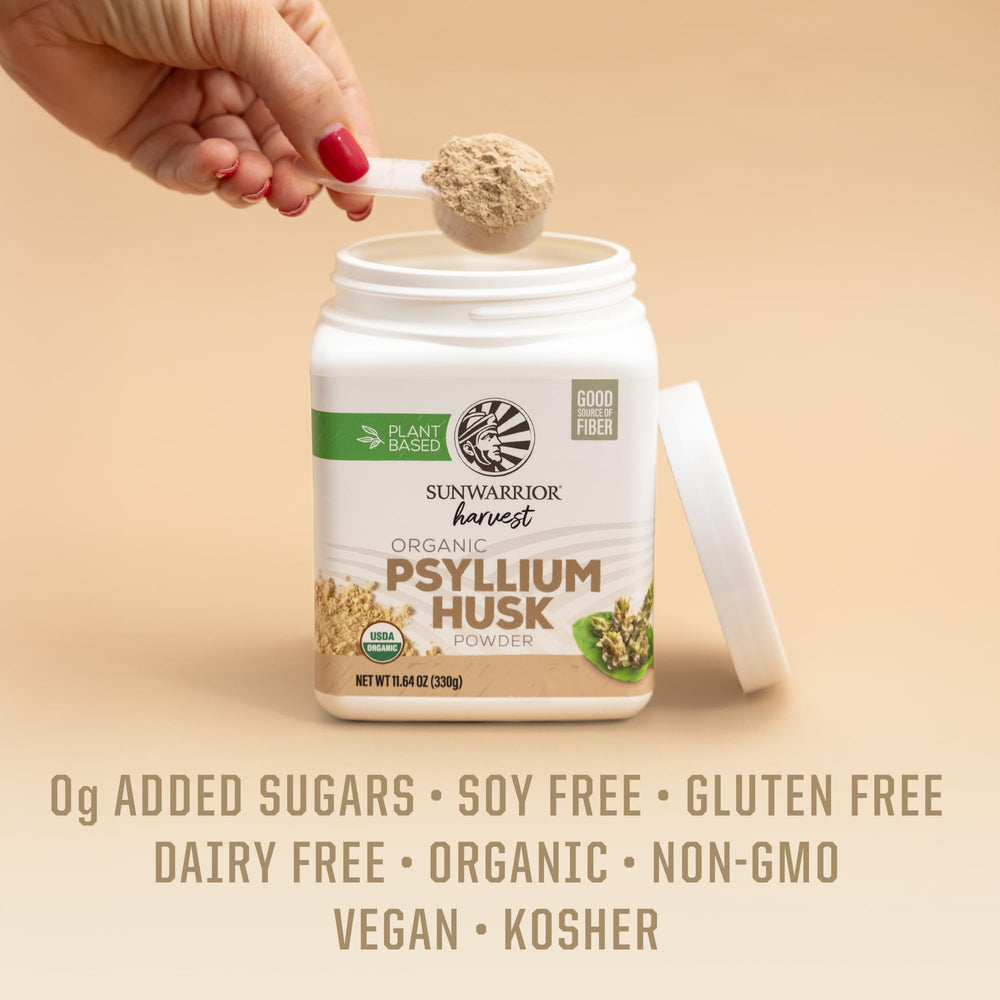 Sunwarrior Psyllium Husk Powder used in gluten-free baking for texture and fullness.