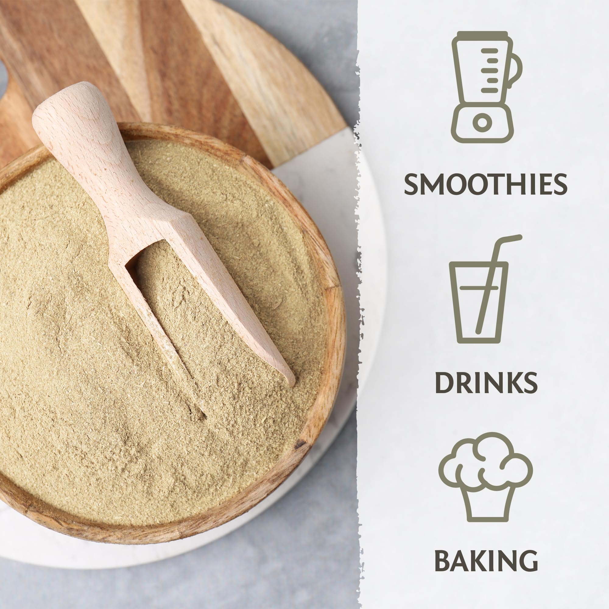 Sunwarrior Organic Psyllium Husk Powder added to smoothie for fiber boost and satiety.