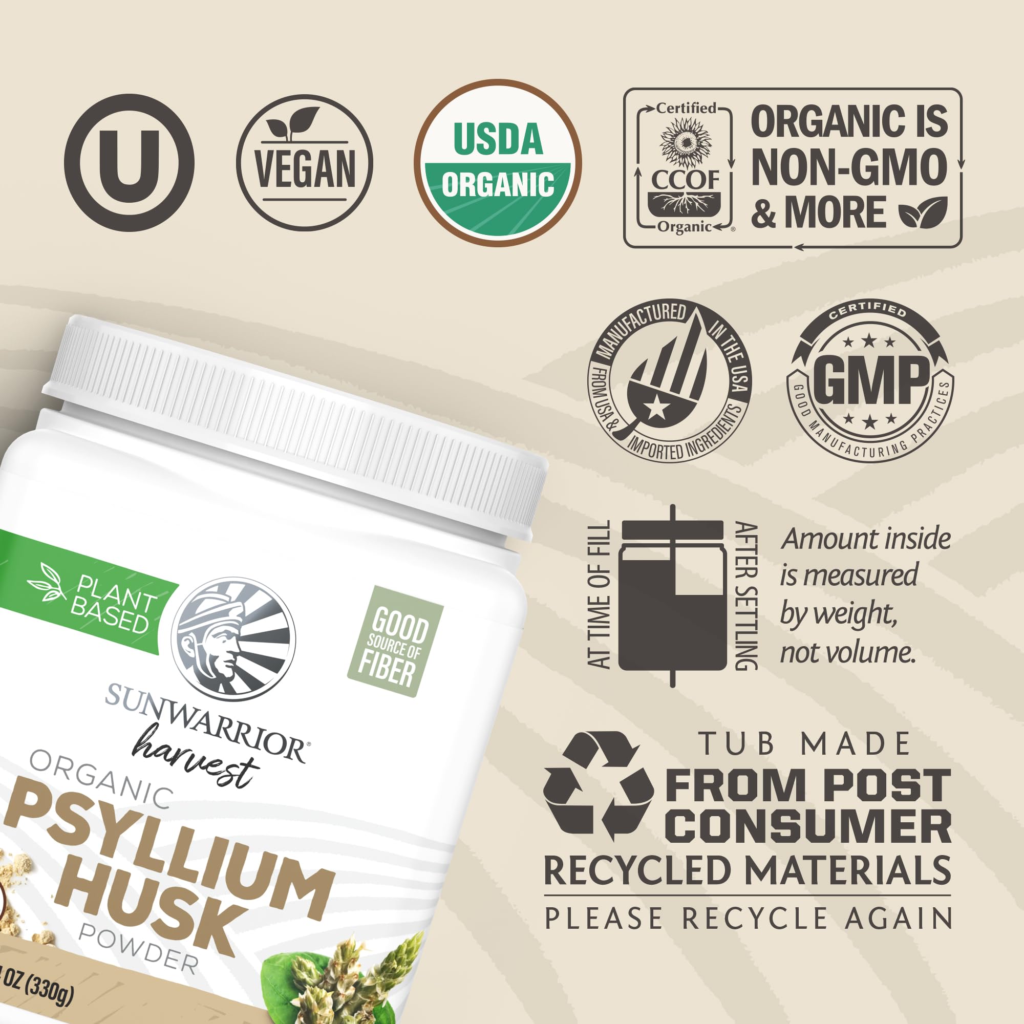 Sunwarrior Organic Psyllium Husk Powder in water demonstrates hydration and gel-forming fiber.