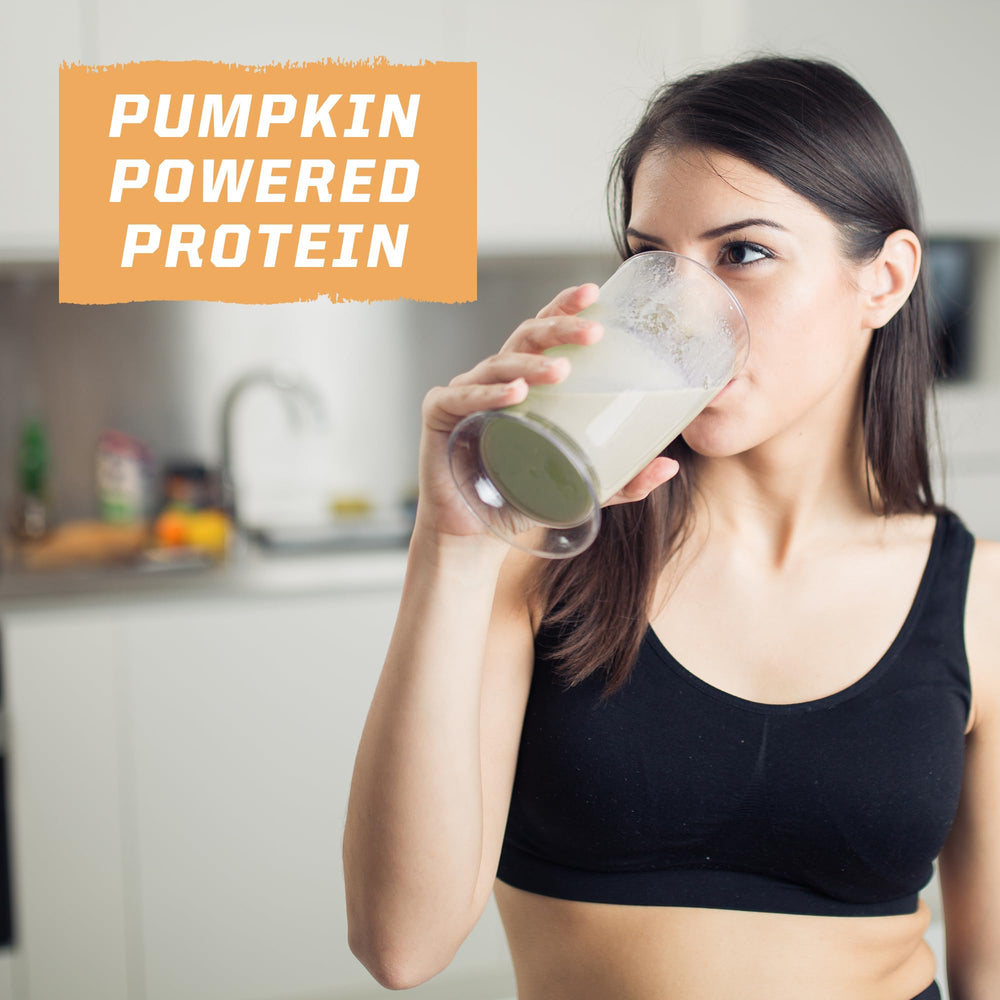 Label close-up of Sunwarrior Organic Pumpkin Seed Protein showing organic, single-ingredient claim.