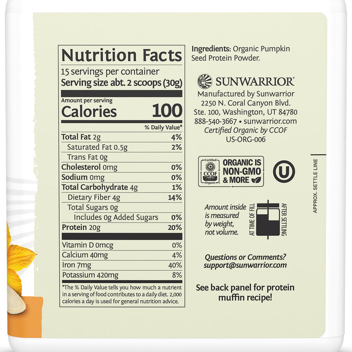 Sunwarrior Pumpkin Seed Protein Scoop for precise recipe portions.