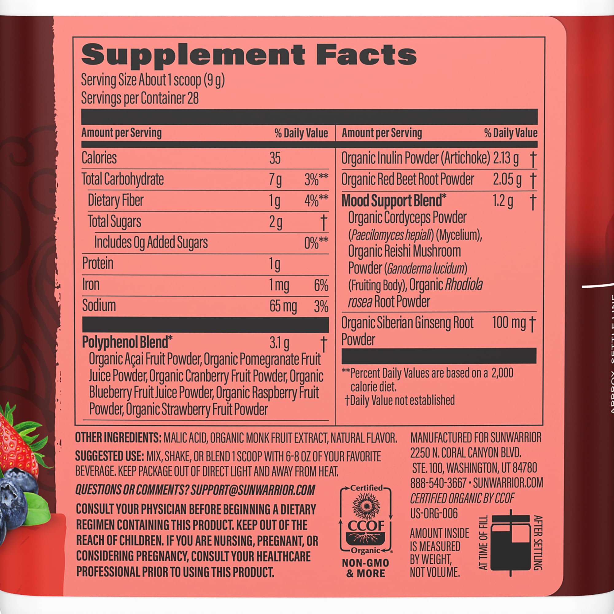 Sunwarrior Organic Super Reds powder scoop in glass for easy mixing and nourishment