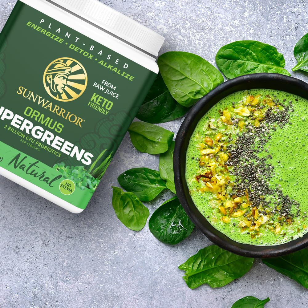 Sunwarrior Ormus Greens in a smoothie for a colorful nutrient boost.